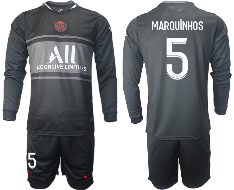 Men 2021-2022 Club Paris St German Second away black Long Sleeve #5 Soccer Jersey